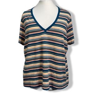 Madewell V-Neck Stripe Tee, Short Sleeves, Deep V, Lightweight 100% Cotton, NWT